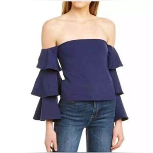 Susana Monaco Strapless Long Ruffle Sleeve Top Inkwell Blue Medium NWOT